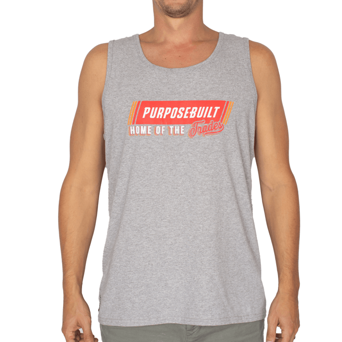 Purpose-Built Block graphic tank top in grey, front view, big and tall sizing