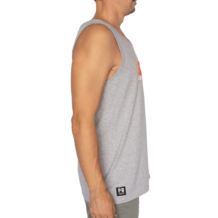 Purpose-Built Block tank top in grey, side view