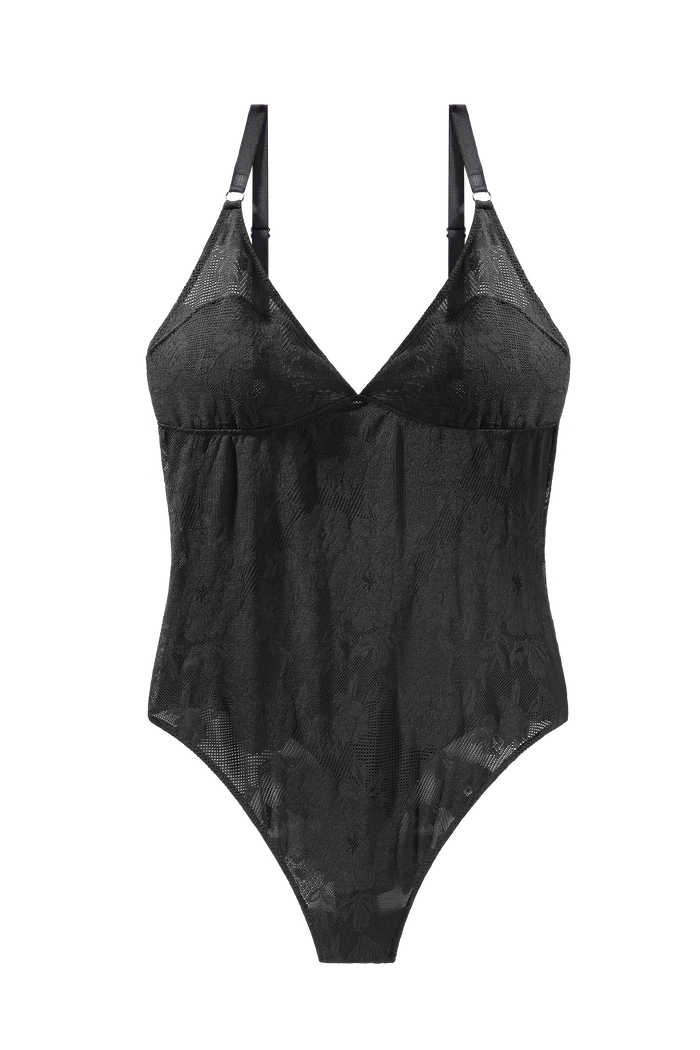 zwart met bloemen kanten bodysuit lingerie top