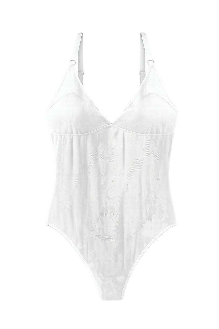 witte lingerie bodysuit met kant en bloemenprint