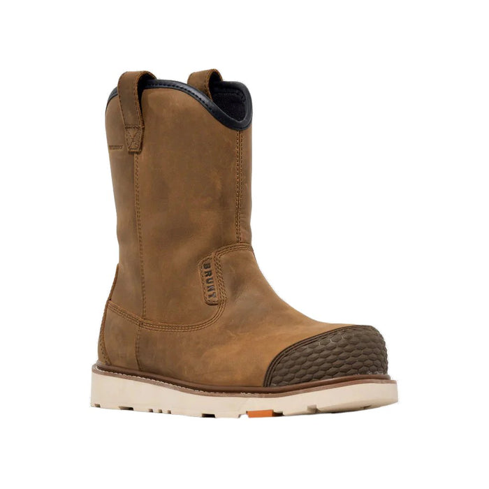 Right side view of the BRUNT Bolduc waterproof pull-on wellington work boot in brown