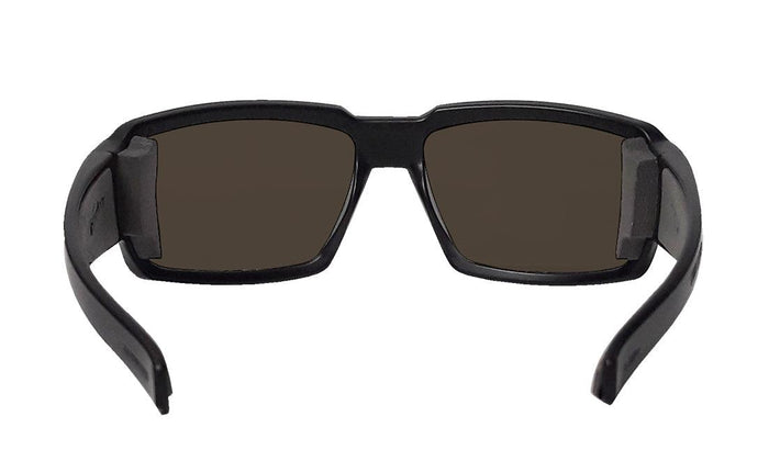 Back view of the ice blue mirror polarized Bomber Boogie Bomb safety sunglasses