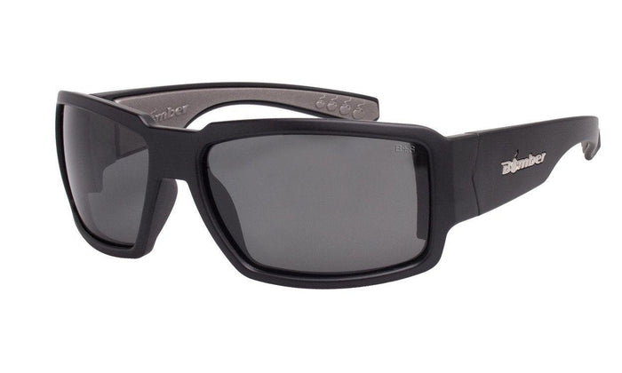 Bomber Boogie ANSI Z87 safety sunglasses with smoke lens and matte black frame