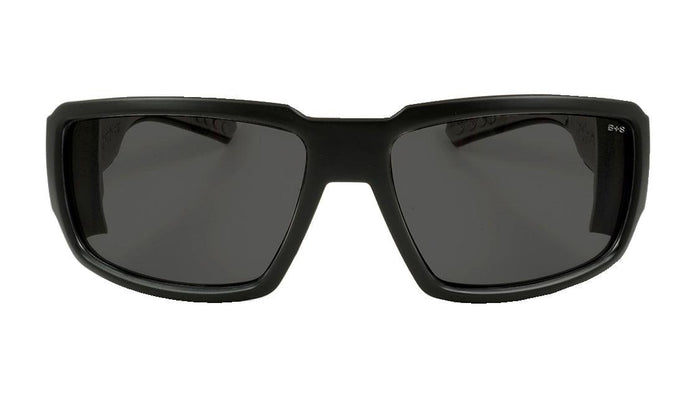 Front view of the Bomber Boogie Z87 safety sunglasses with smoke lens
