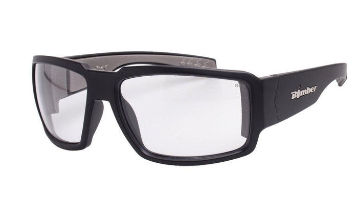 Bomber Boogie ANSI Z87 safety glasses with clear lens and matte black frame