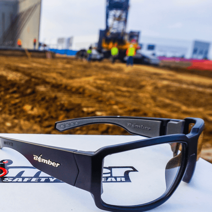 Bomber Boogie Z87 clear safety glasses, additional product view of the frame