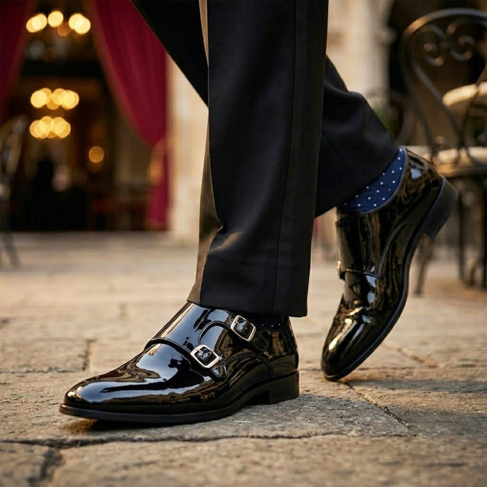 Botim Patent Leather Double Monk Shoes - Black