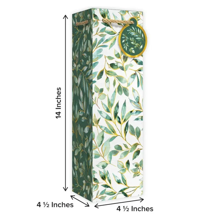 Bottle Tote With Tissue - Elegant Leaves