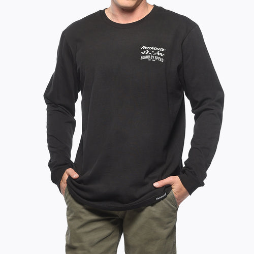 Fasthouse Bound long sleeve tee in black shown on a model