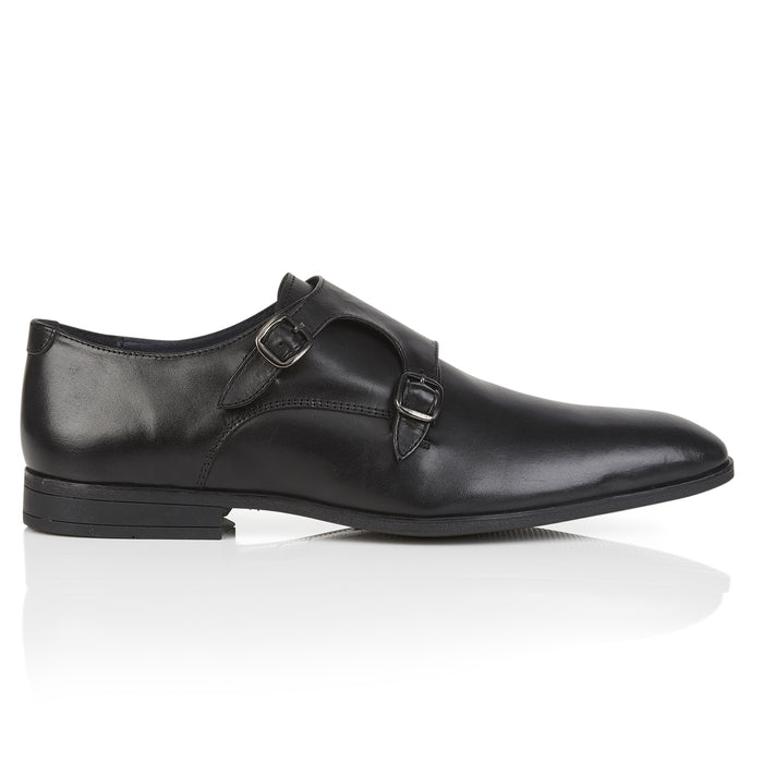 Bourne Leather Double Monk Strap Shoes  - Black