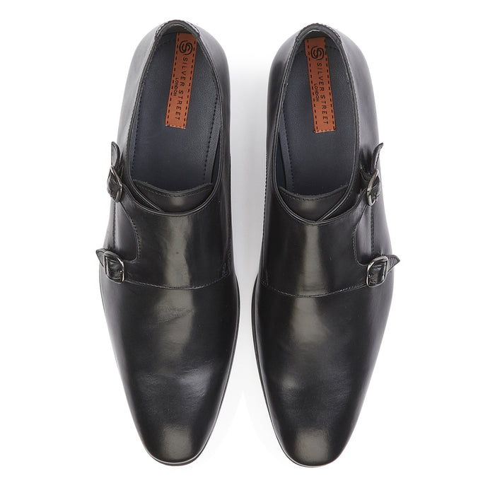 Bourne Leather Double Monk Strap Shoes  - Black