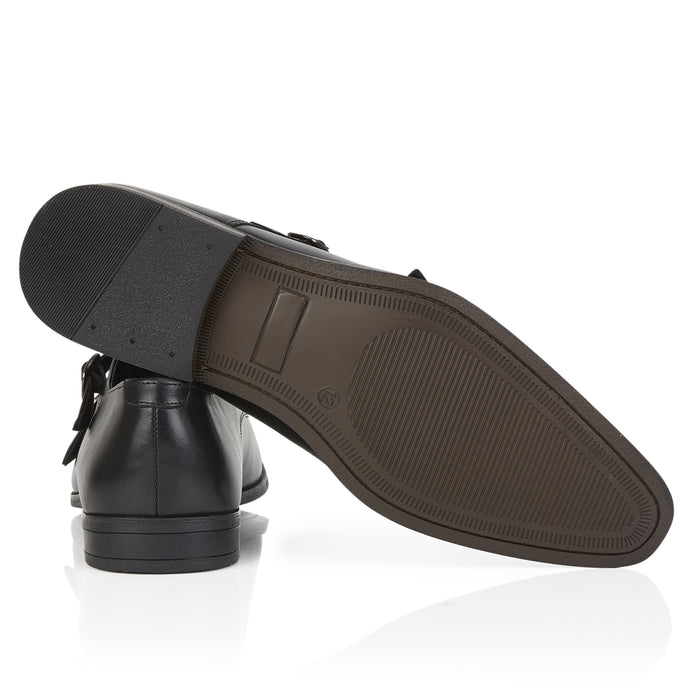 Bourne Leather Double Monk Strap Shoes  - Black