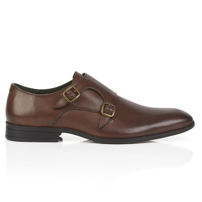 Bourne Leather Double Monk Strap Shoes  - Brown