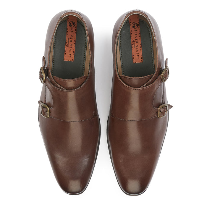 Bourne Leather Double Monk Strap Shoes  - Brown
