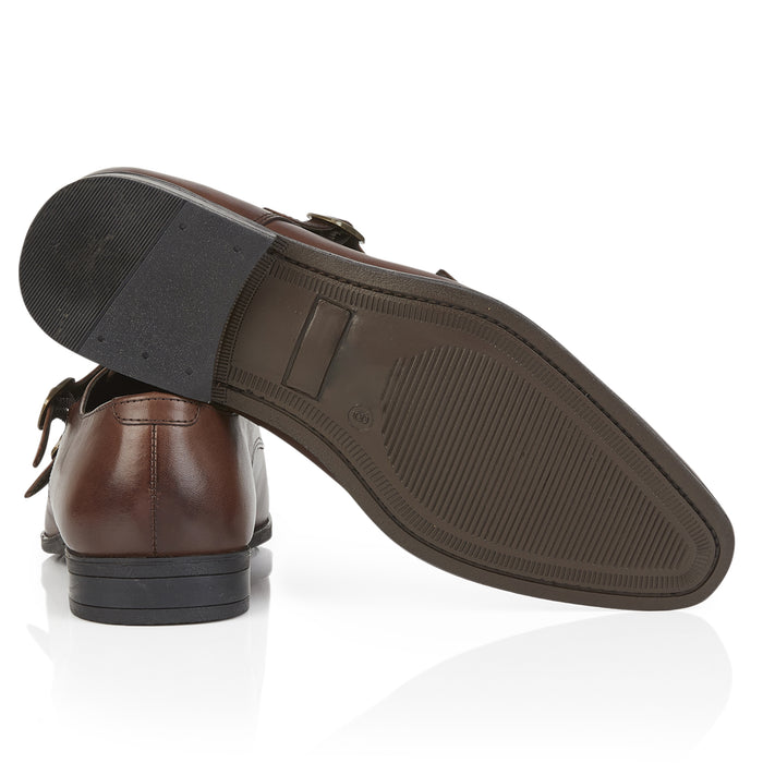 Bourne Leather Double Monk Strap Shoes  - Brown