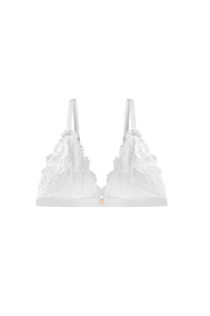 witte triangel top met kant en goud muntje als detail