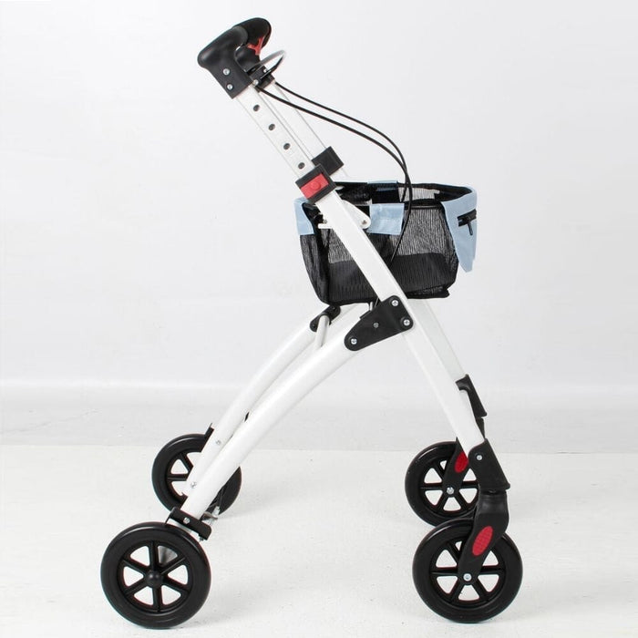 Breeze Indoor Rollator rollator folded from the front, demonstrating its slim, space-saving design.