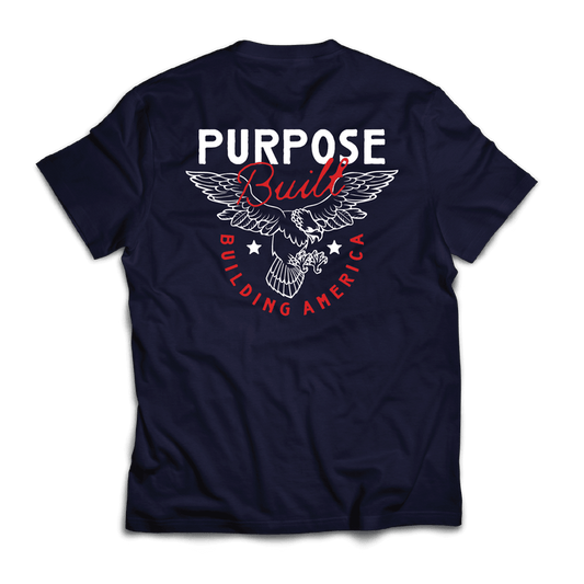Purpose-Built Building America graphic tee in true navy, big and tall sizing