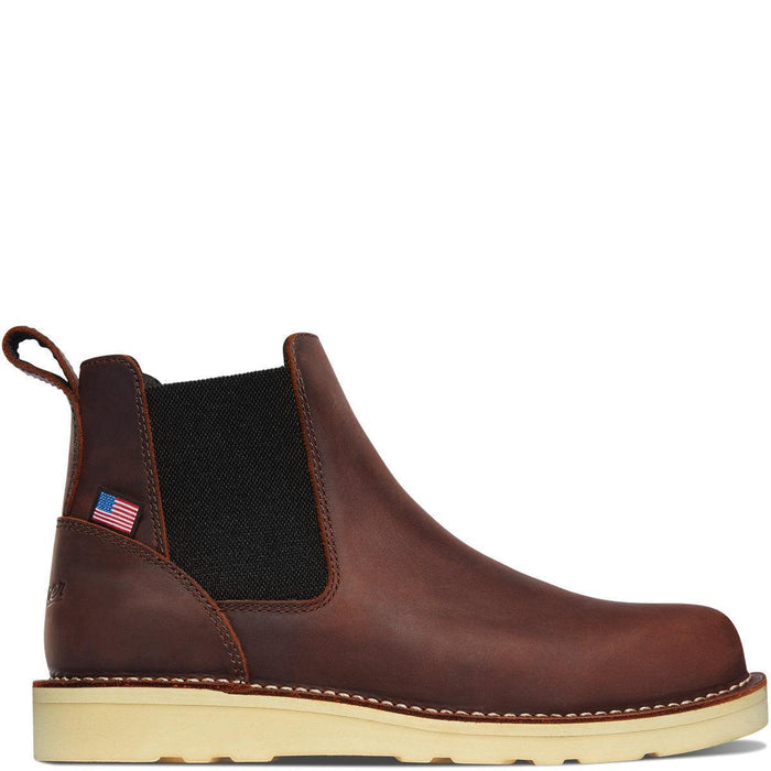 USA made Danner Bull Run Chelsea pull-on work boot in brown full grain leather, EH rated