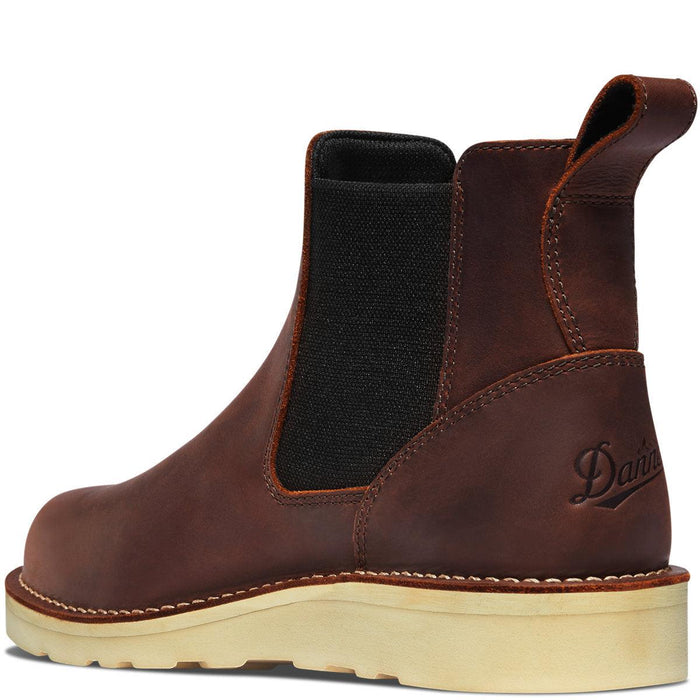 USA made Danner Bull Run Chelsea work boot in brown leather, detail view of the upper