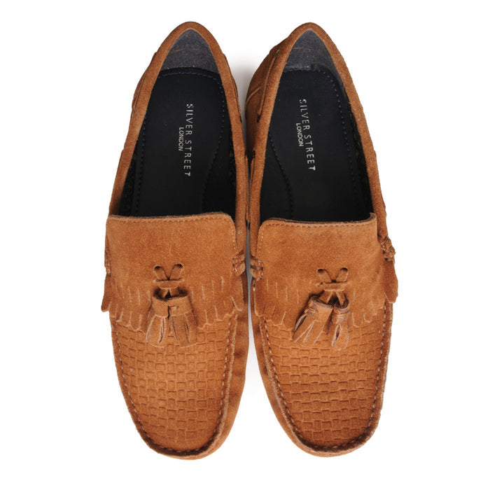 Button Suede Leather Driving Loafers - Tan