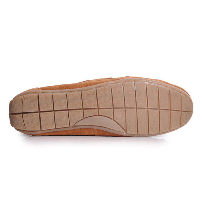 Button Suede Leather Driving Loafers - Tan
