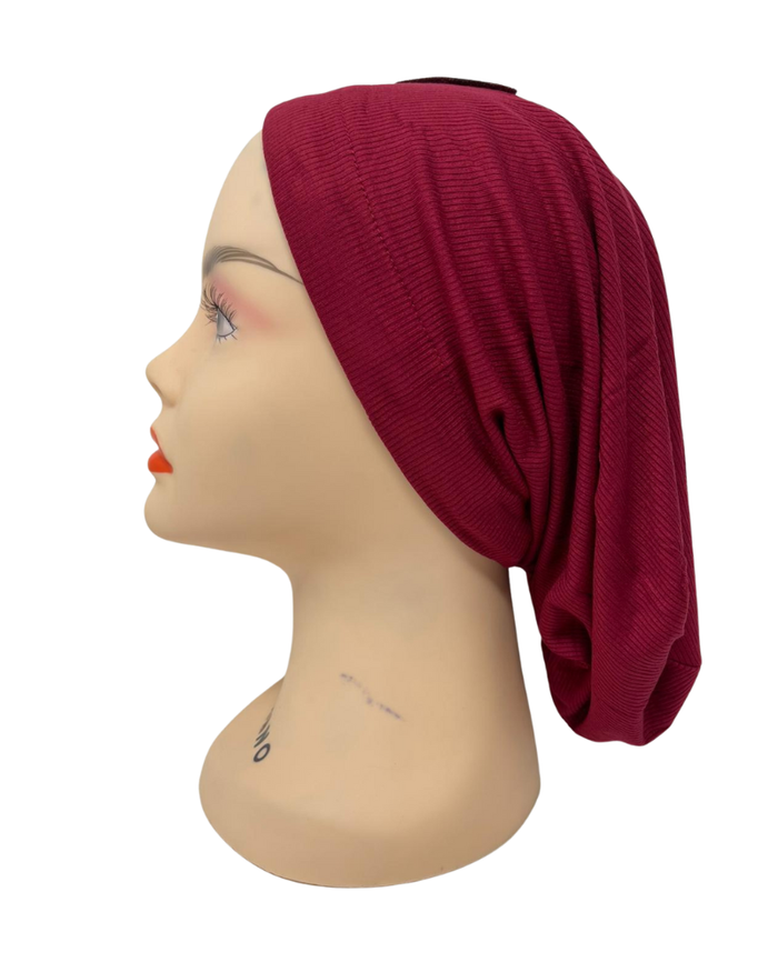 C. Bird Burgundy Ribbed with Logo Bamboo Beanie Snood