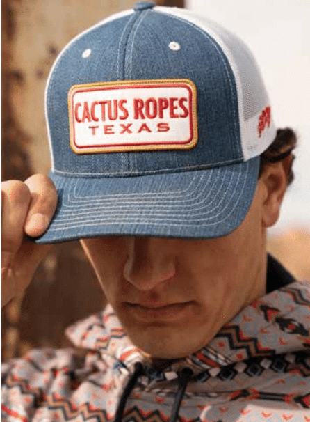 Hooey Cactus Ropes trucker hat in denim and white