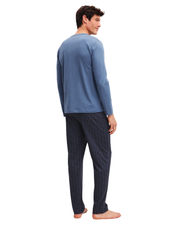 Calida Coastal Fjord Relax Imprint Men's 100% Cotton Pajamas Set