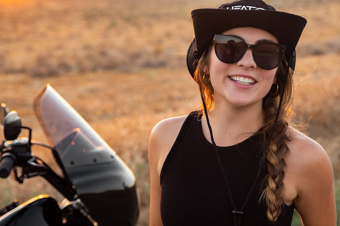 Heat Wave Visual Carat black polarized sunglasses shown worn in a lifestyle setting