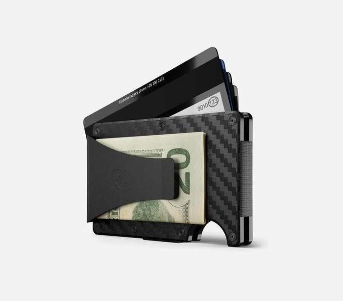 Ridge carbon fiber money clip wallet, view of the woven carbon plate texture