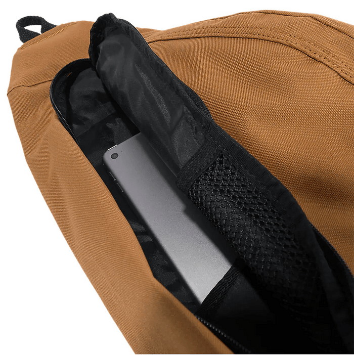 Carhartt brown Classic sling bag, further view of the water repellent shell