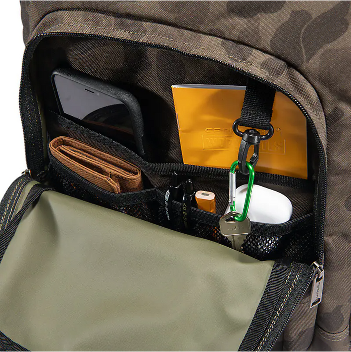 Carhartt Classic 25L backpack in camo, additional view of the front pocket
