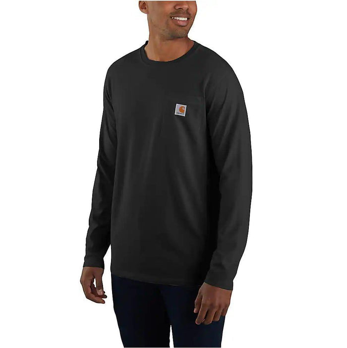 Carhartt Force relaxed fit midweight long sleeve pocket tee in black, big and tall sizes