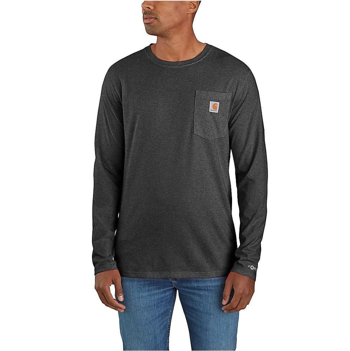 Carhartt Force relaxed fit midweight long sleeve pocket tee in carbon heather, big and tall