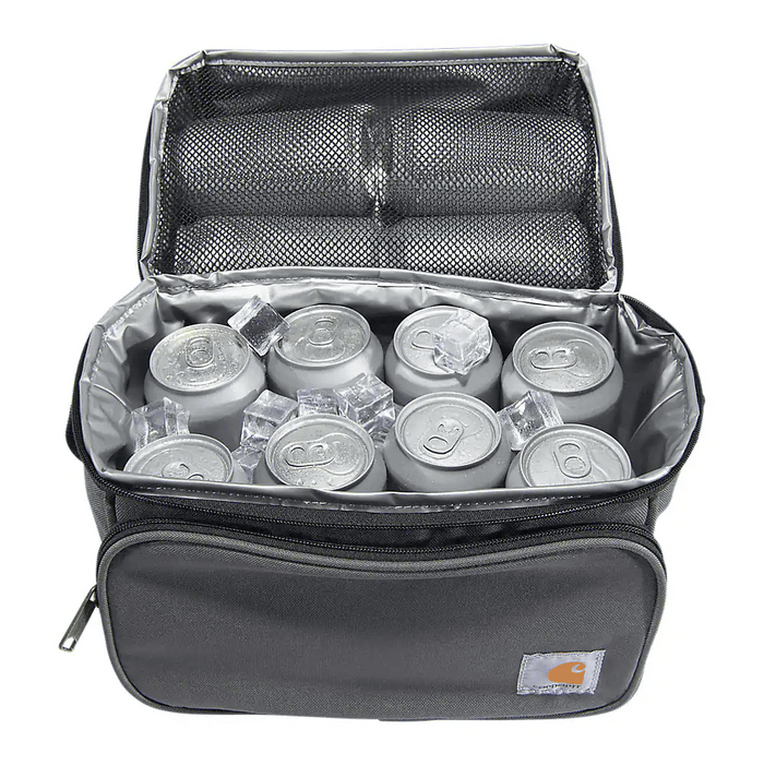 Carhartt gravel insulated lunch cooler, view of the adjustable shoulder strap