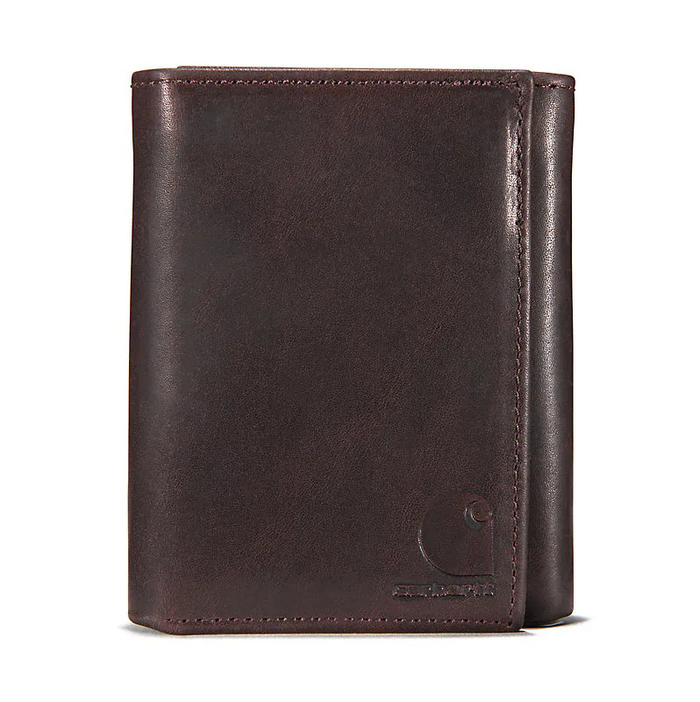 Carhartt oil tan leather trifold rodeo wallet in brown with multiple card slots