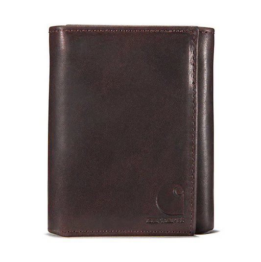 Carhartt oil tan leather trifold rodeo wallet in brown with multiple card slots