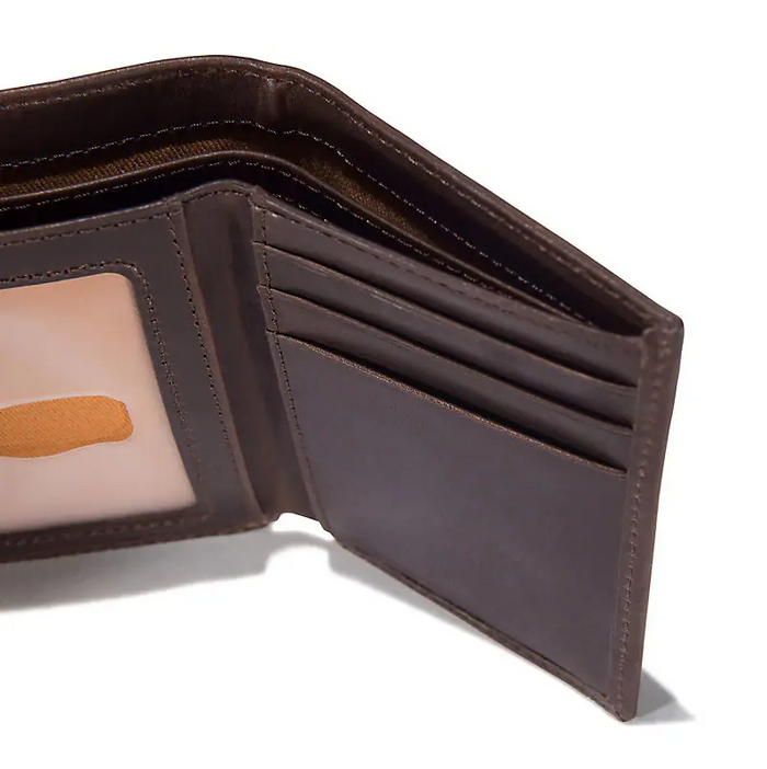 Carhartt brown oil tan leather trifold wallet, alternate view of the interior card slots