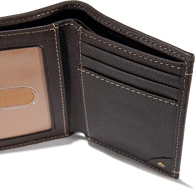 Carhartt brown pebble leather trifold wallet, alternate view of the interior