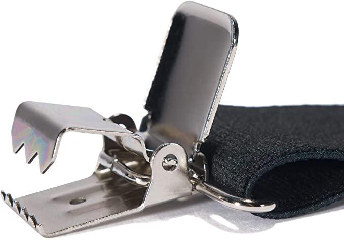 Carhartt Rugged Flex suspenders in black, detail view of the clip hardware