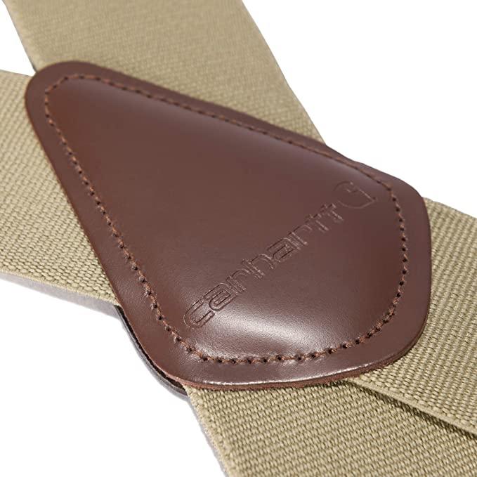 Carhartt khaki Rugged Flex suspenders, alternate view of the adjustable elastic straps