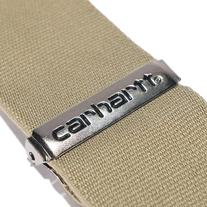 Carhartt Rugged Flex suspenders in khaki, detail view of the clip hardware