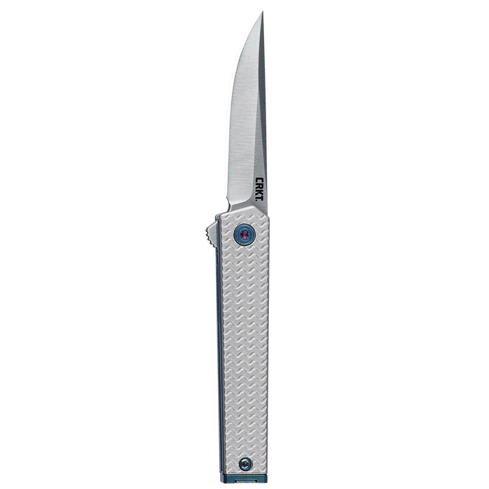 CRKT CEO Microflipper drop point folding knife with silver handle