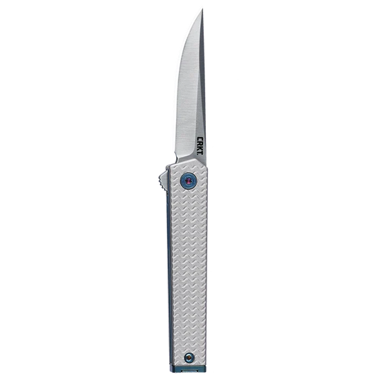 CRKT CEO Microflipper drop point folding knife with silver handle
