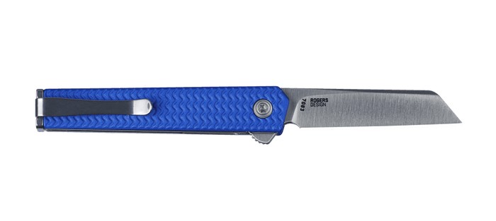 Blue CRKT CEO Microflipper everyday carry knife with deep carry pocket clip