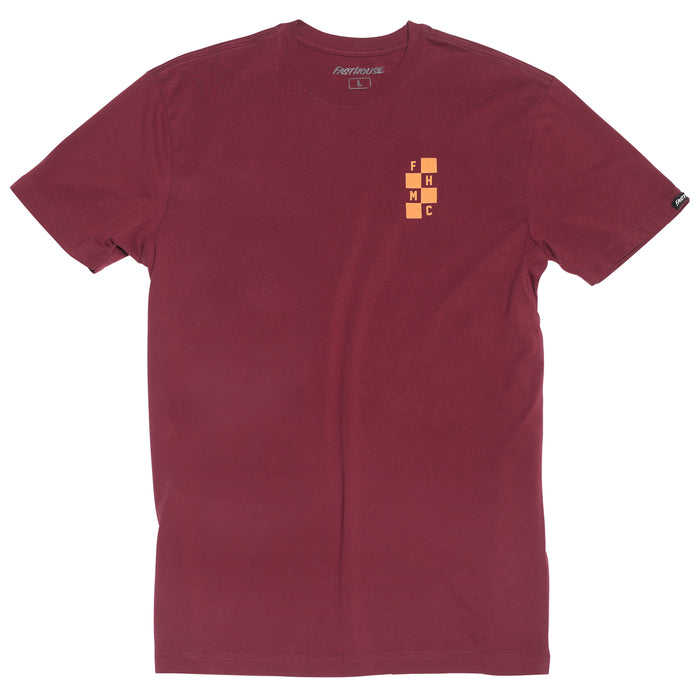 Fasthouse Chalet short sleeve tee in maroon, front view