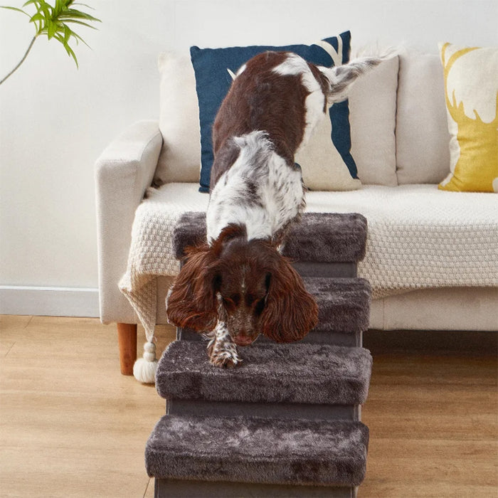 Dog using Charcoal 4 Level Pet Stairs