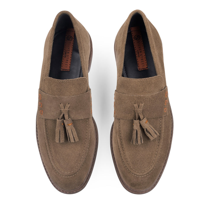 Charleston Suede Leather Tassel Loafers - Butter Brown