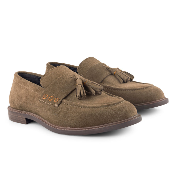 Charleston Suede Leather Tassel Loafers - Butter Brown